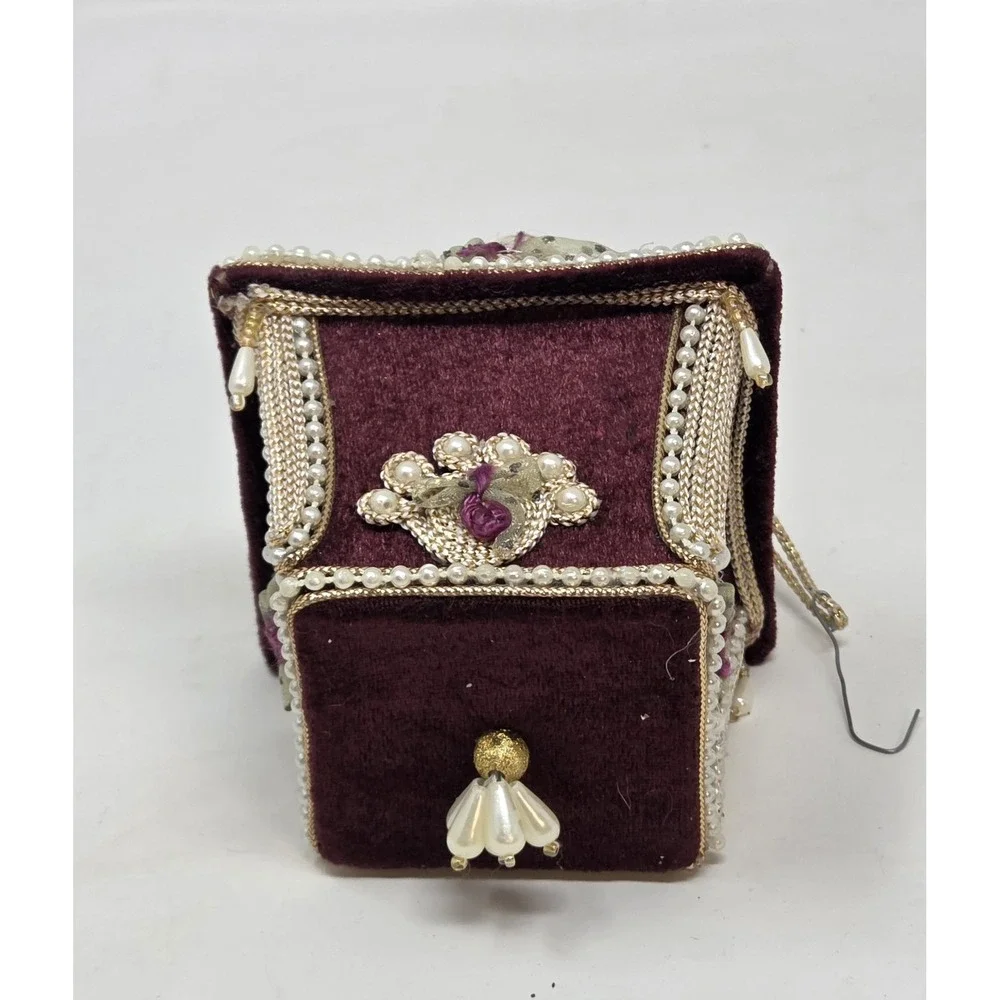 Vintage Handmade Beaded Pagoda Christmas Ornament Pearl Velvet Victorian Style